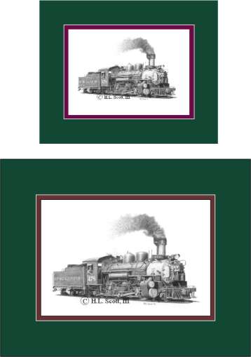 Durango and Silverton Narrow Gauge Railroad #478 art print matted in green