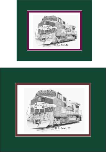 Santa Fe Railroad #554 art print matted