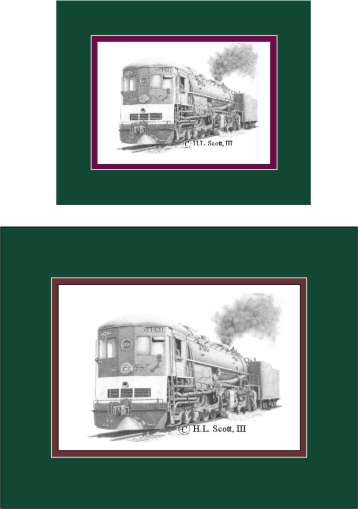 Southern Pacific Railroad #4294 Cab Forward art print matted in green