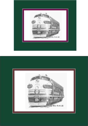 Southern Pacific Railroad #6100 Black Widow art print matted in green
