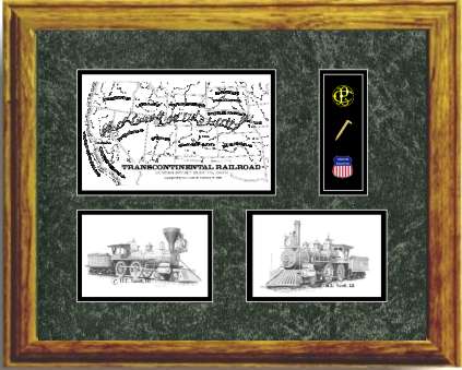 Union Pacific Railroad #119 and Central Pacific Railroad Jupiter art prints framed in style G