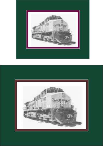 Union Pacific Railroad #5700 art print matted in green